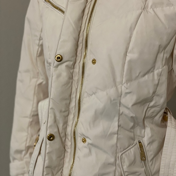 Cream Cole Haan Belted Down Puffer Jacket Medium - Picture 6 of 6